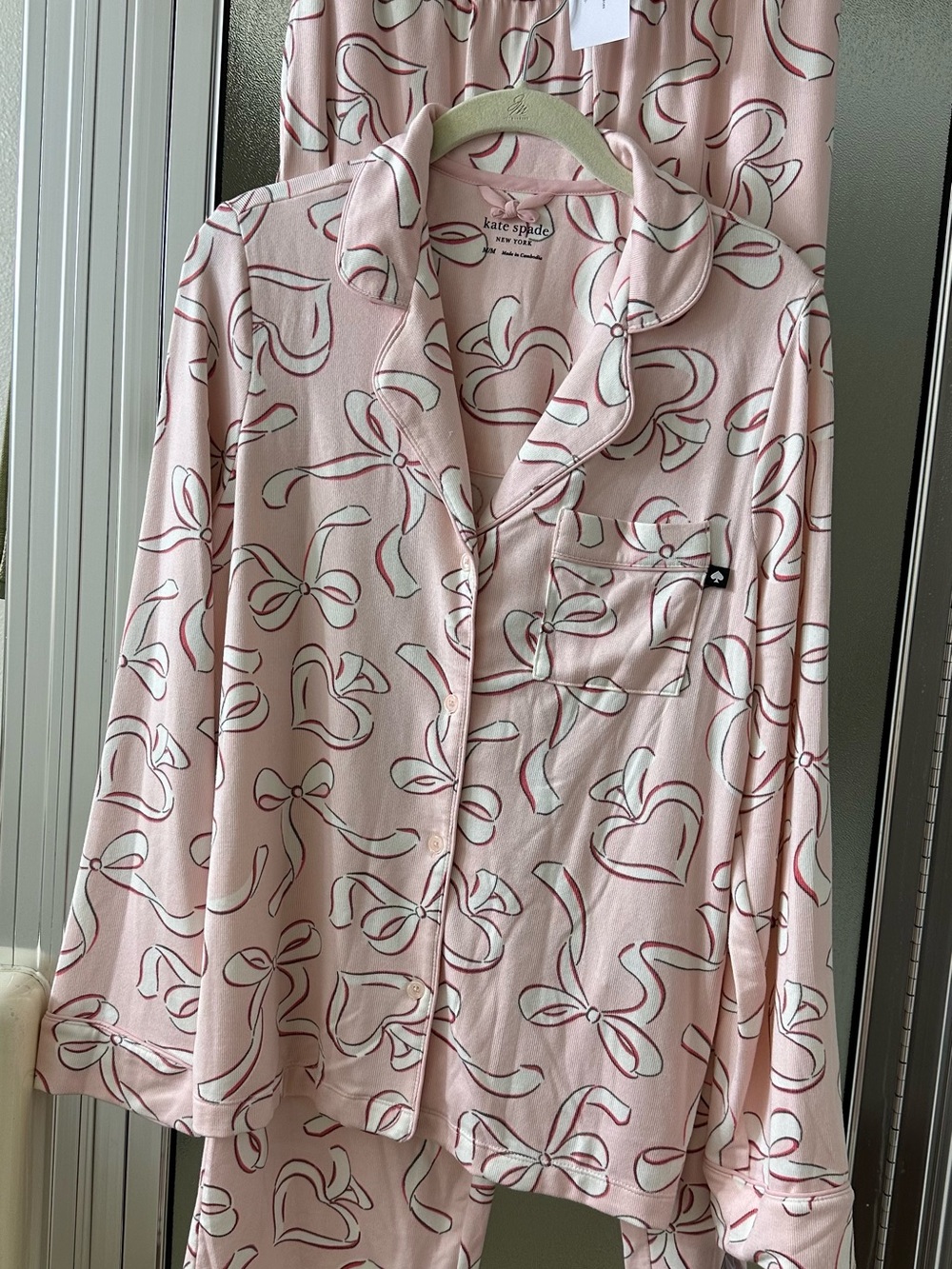 kate spade Pink and Mint Bow-Print Pajama Top